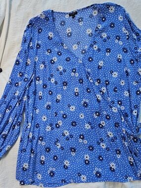 Talbots Blue Floral Wrap Blouse Size 3X